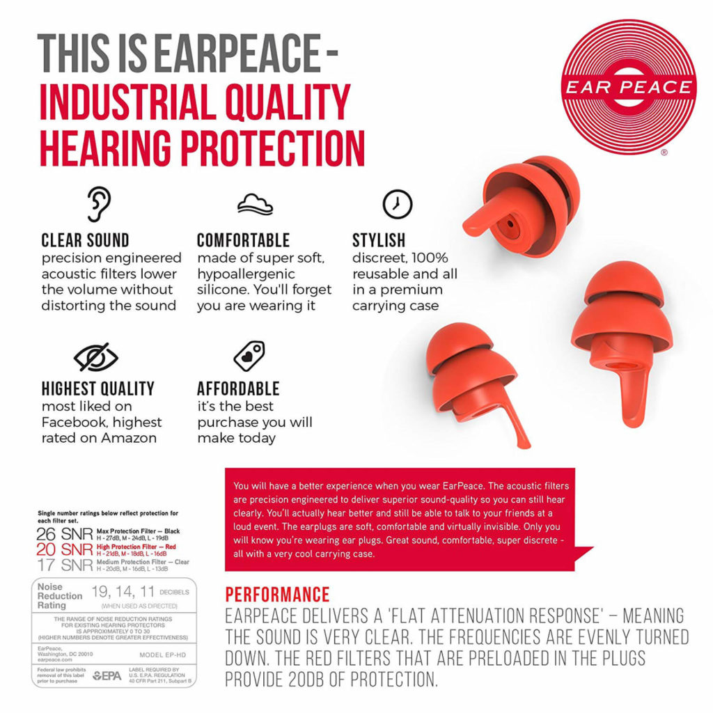 EarPeace S Safety Ear Plugs Noise Reduction and High Fidelity Hearing